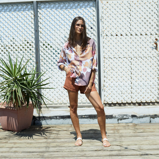 Rganic Cotton 70's Retro Print Summer Boho Blouse