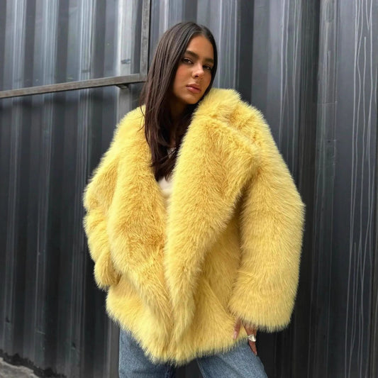 Plush Coat Faux Fur Environmental Protection Top Collared Cardigan