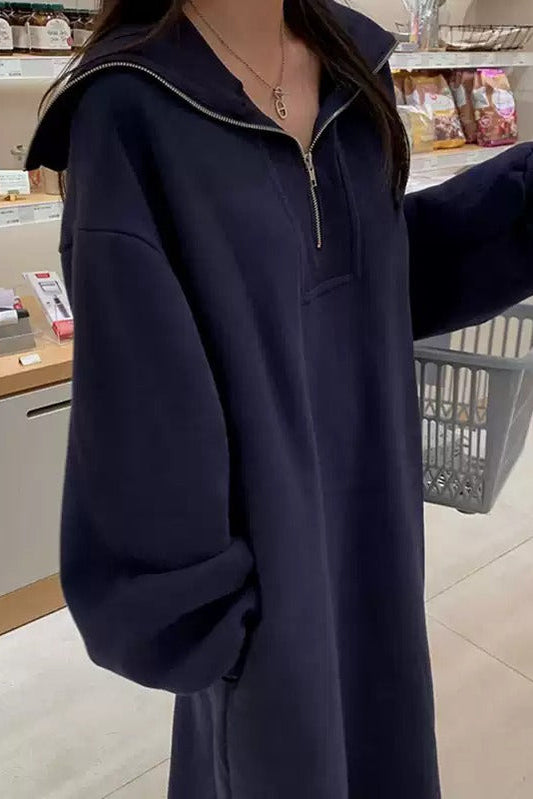 Lazy style navy collar loose sweatshirt dress