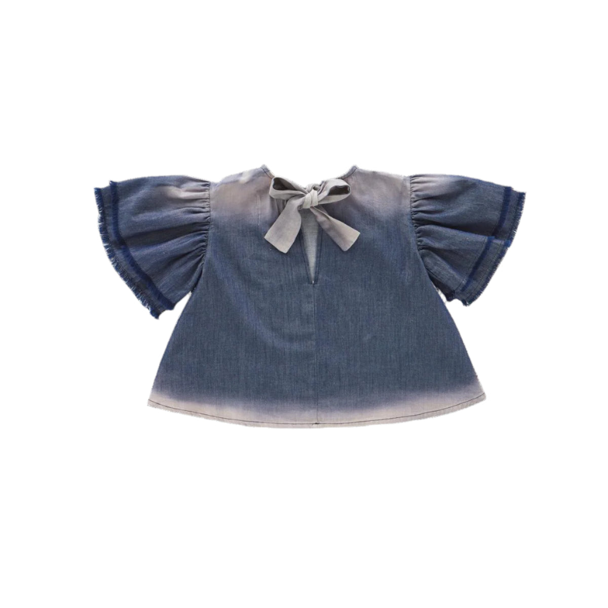 Girls Distressed Chambray Flared Top - Indigo