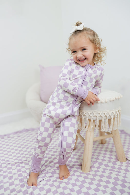 PERIWINKLE CHECKERS DREAM ROMPER