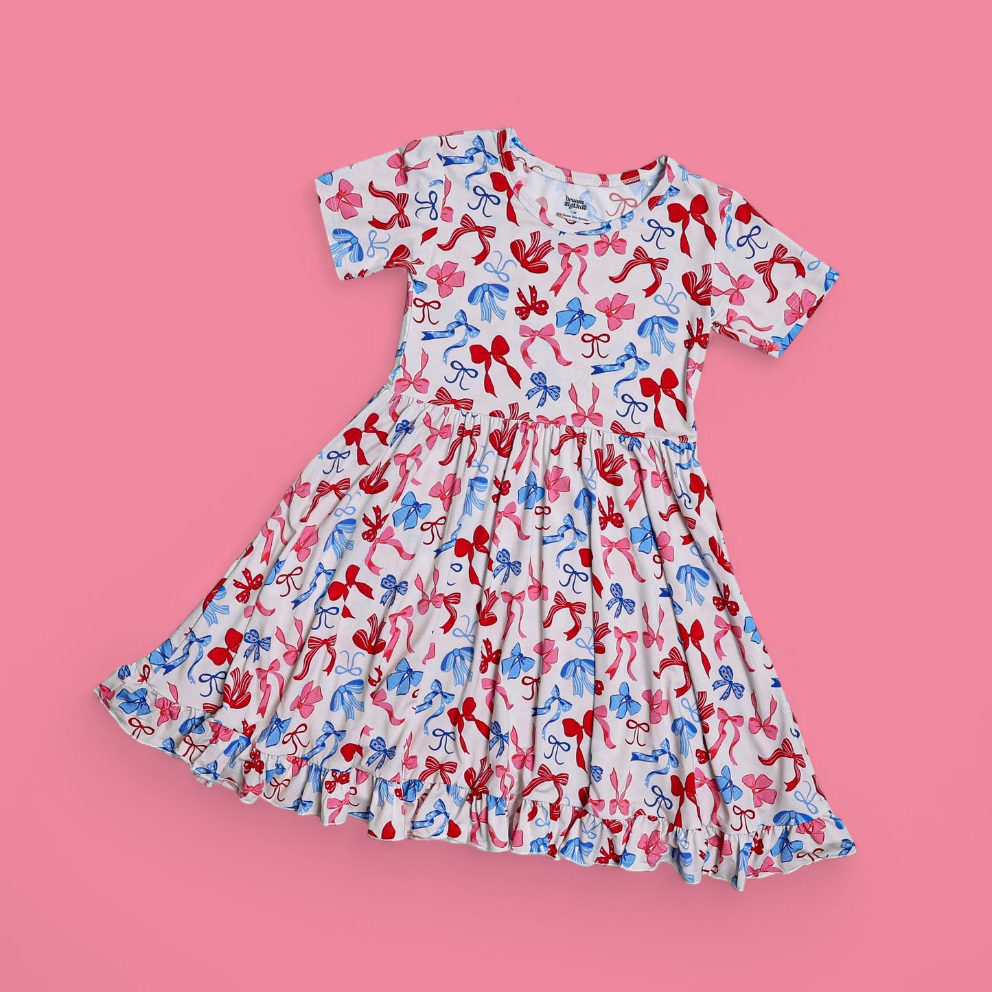 RED, WHITE AND BOWS DREAM RUFFLE DRESS