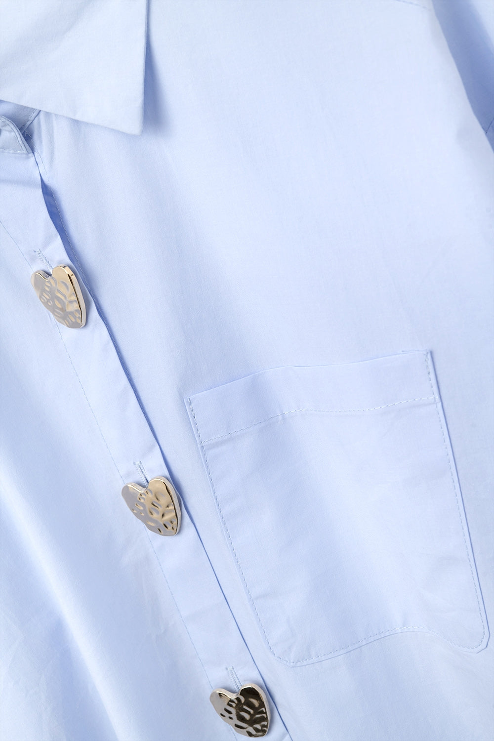 Relaxed Poplin Shirt With Gold Heart Buttons in Baby Blue