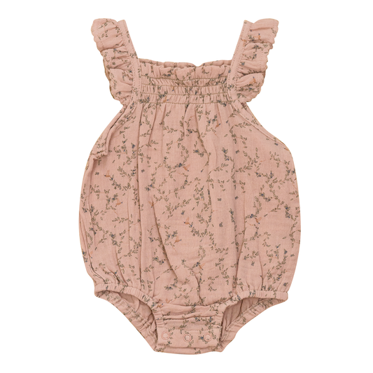 Crinkle Leaves and Bird Print Romper