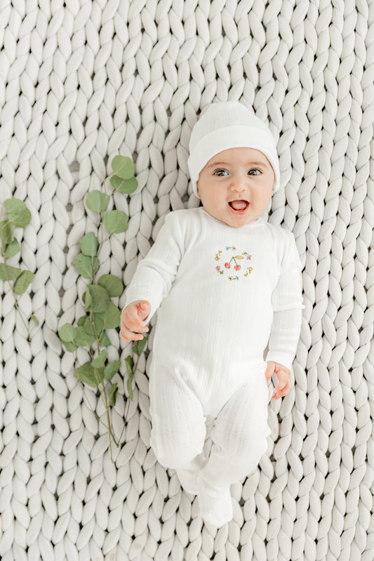 Pointelle Ribbed Onesie and Hat