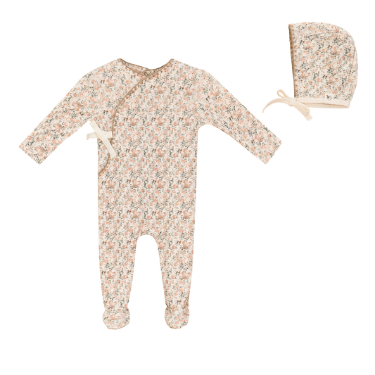 Ribbed Floral Onesie with Hat