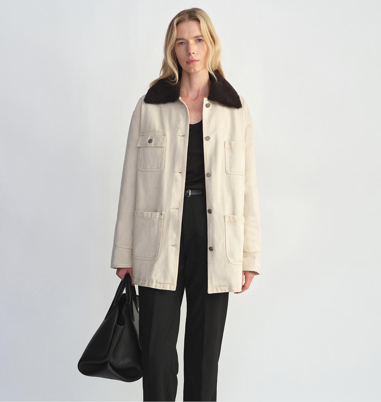 Heavy Cotton Denim Detachable Fur Jacket