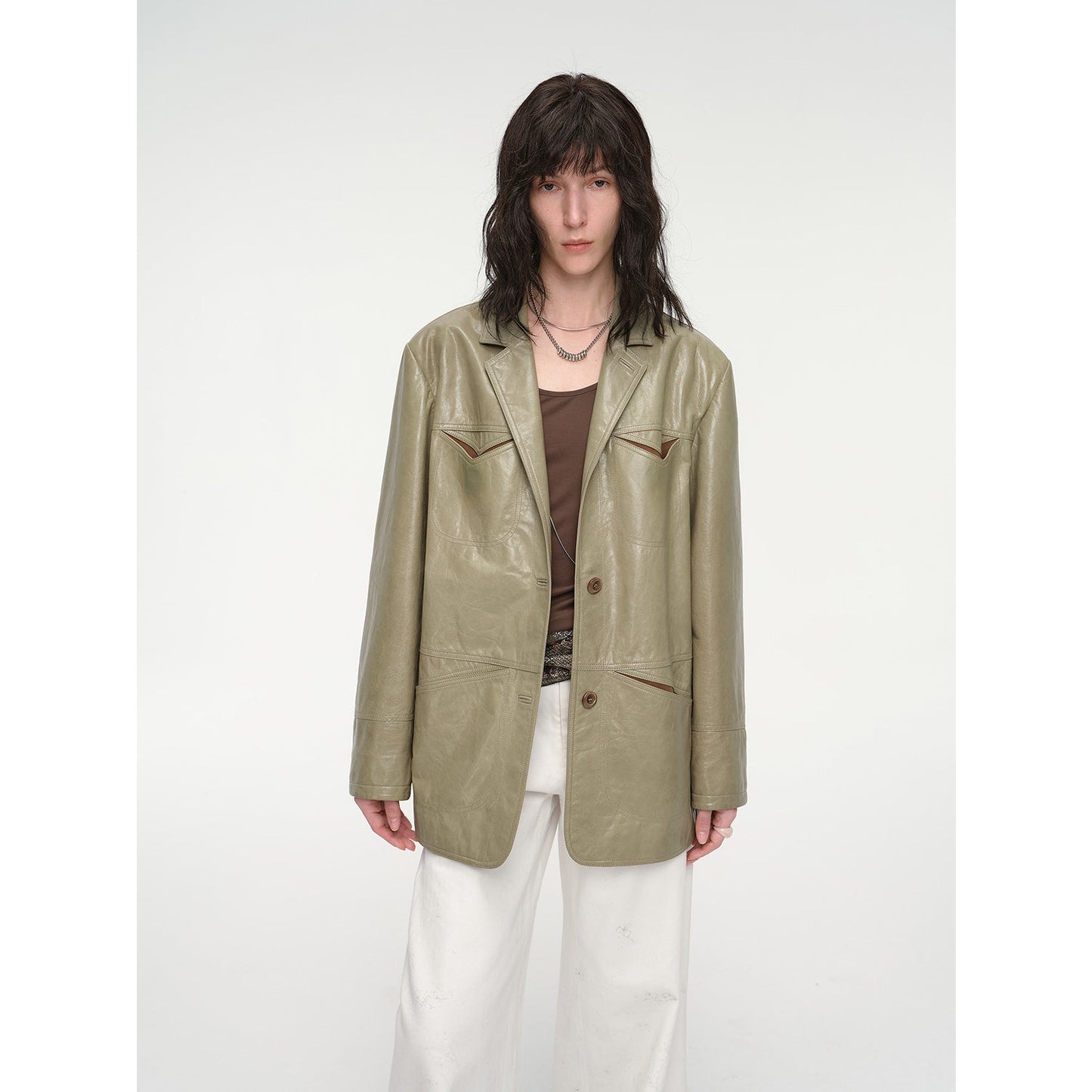 Windsor Past Wide Shoulder Multi-Pocket Suit Waxed Leather Jacket