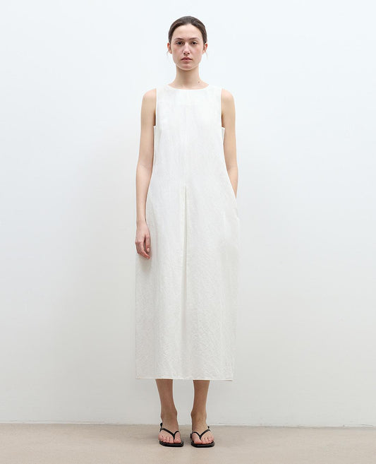 "Deyanuo" Hemp Three-Dimensional Hourglass Sleeveless Round Neck Loose Slim Dress for Women