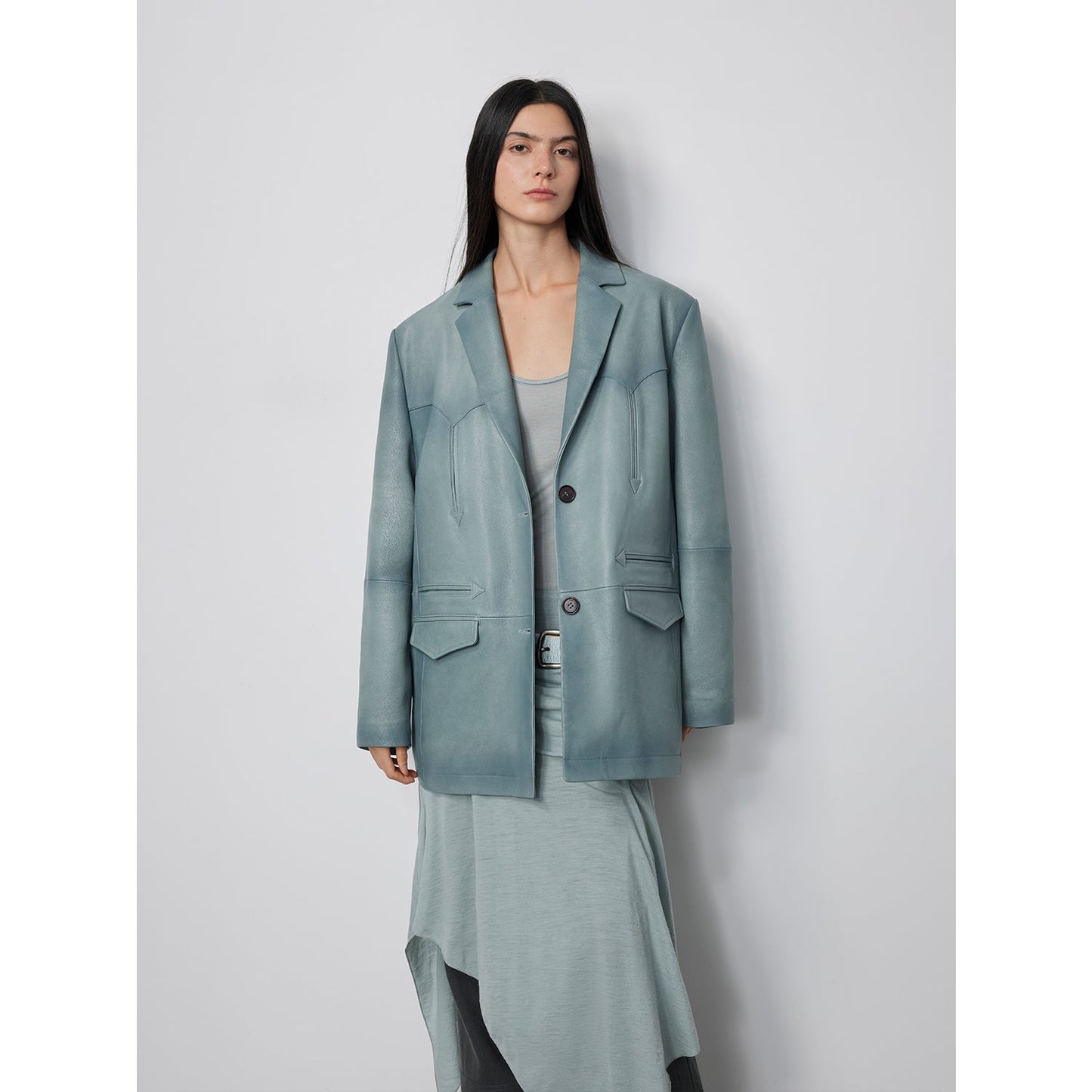 Custom-Dyed Washed Leather Blazer