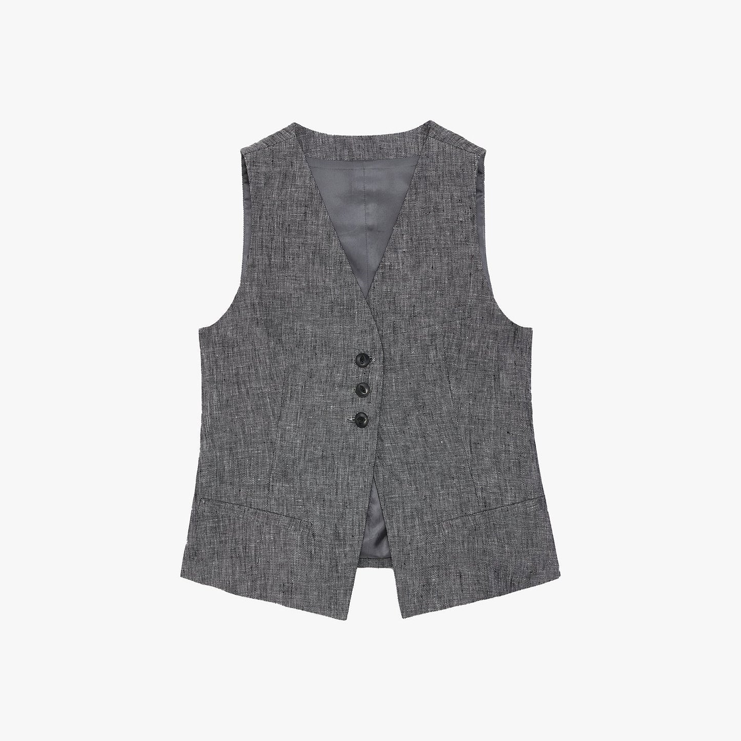 Linen Draped Vest and Straight Trousers Suit