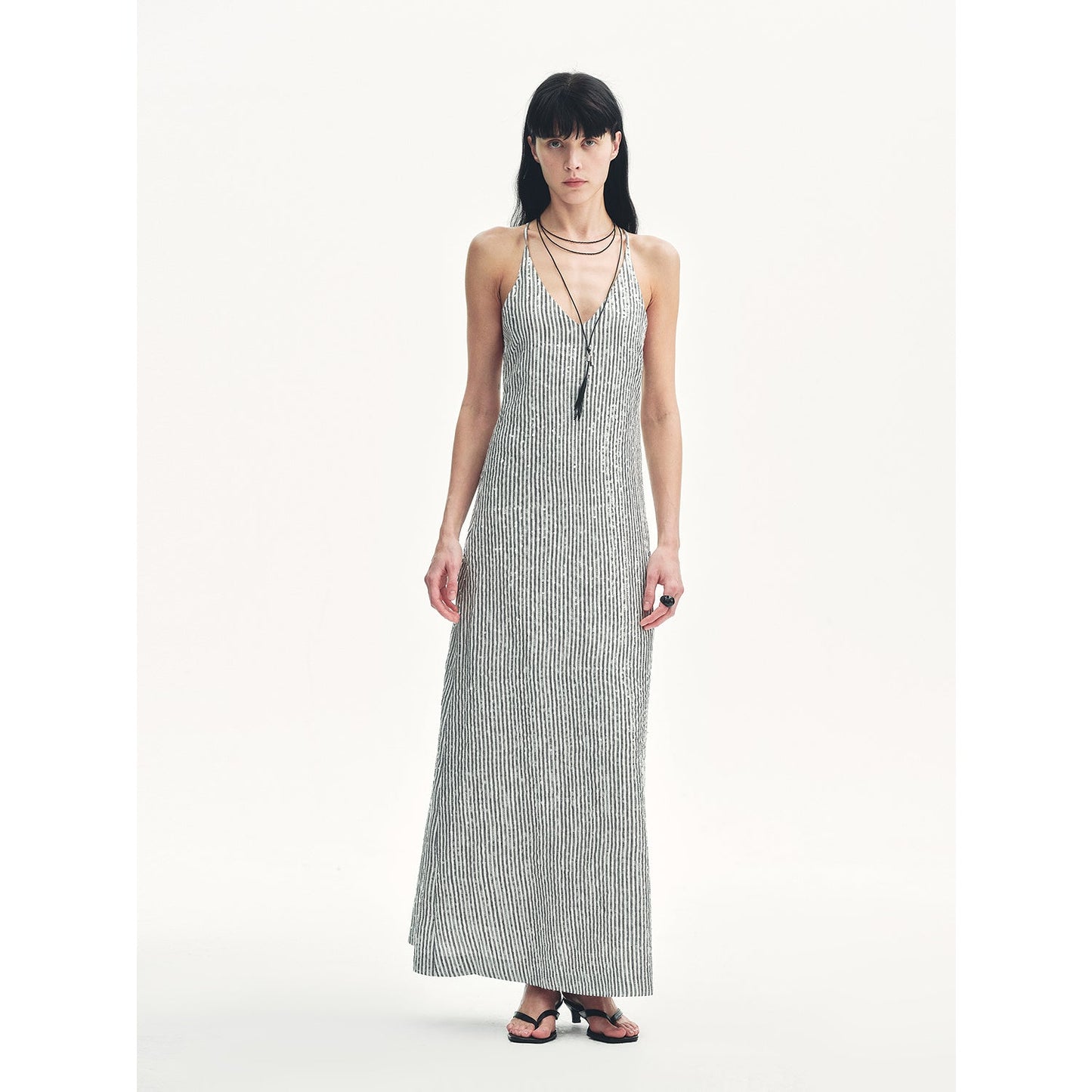 "Galaxy Trace" Linen Sequin Embroidery Dress Summer