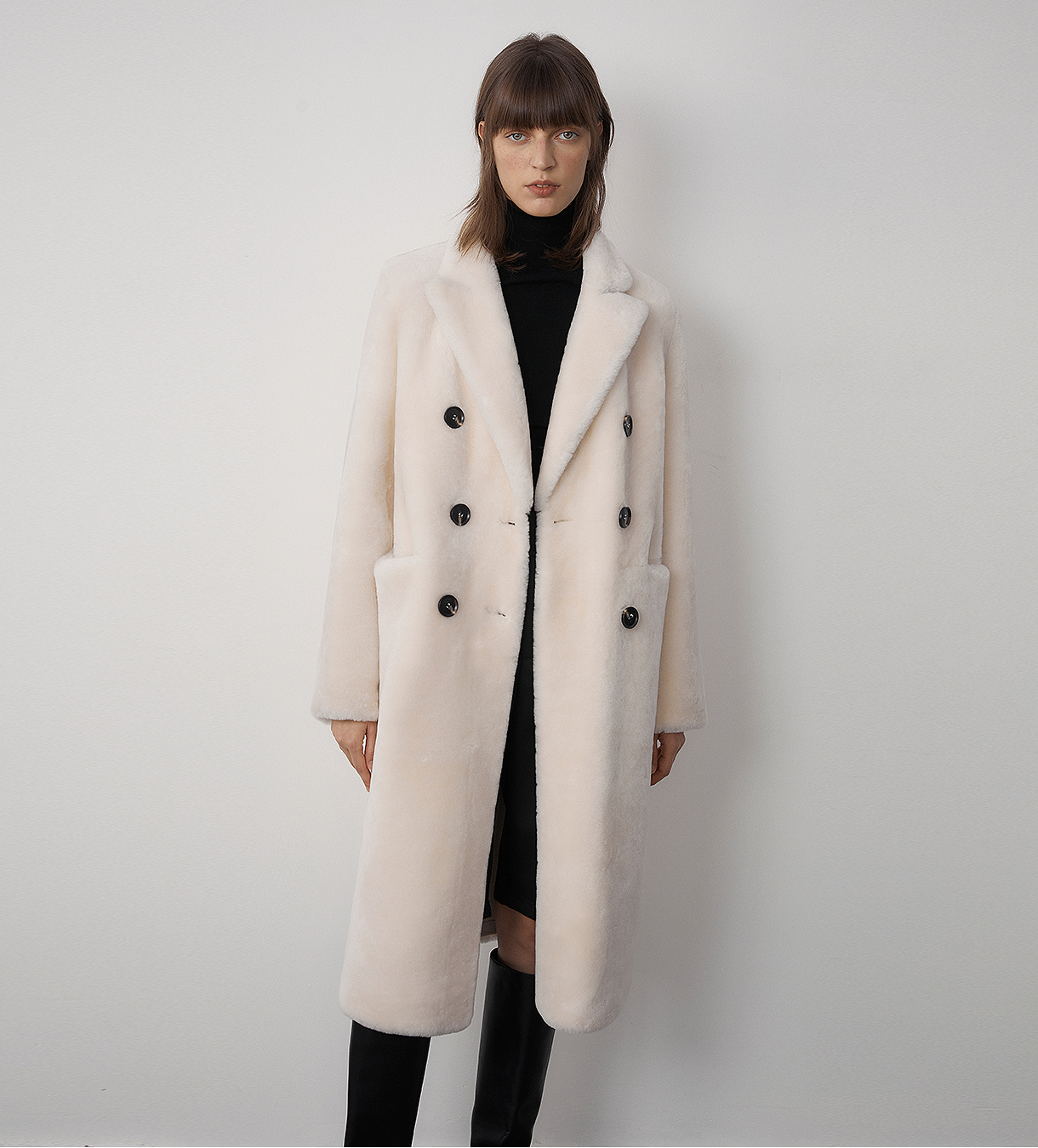 Korean Drama Ace Merino Mid-Length Sheepskin Coat