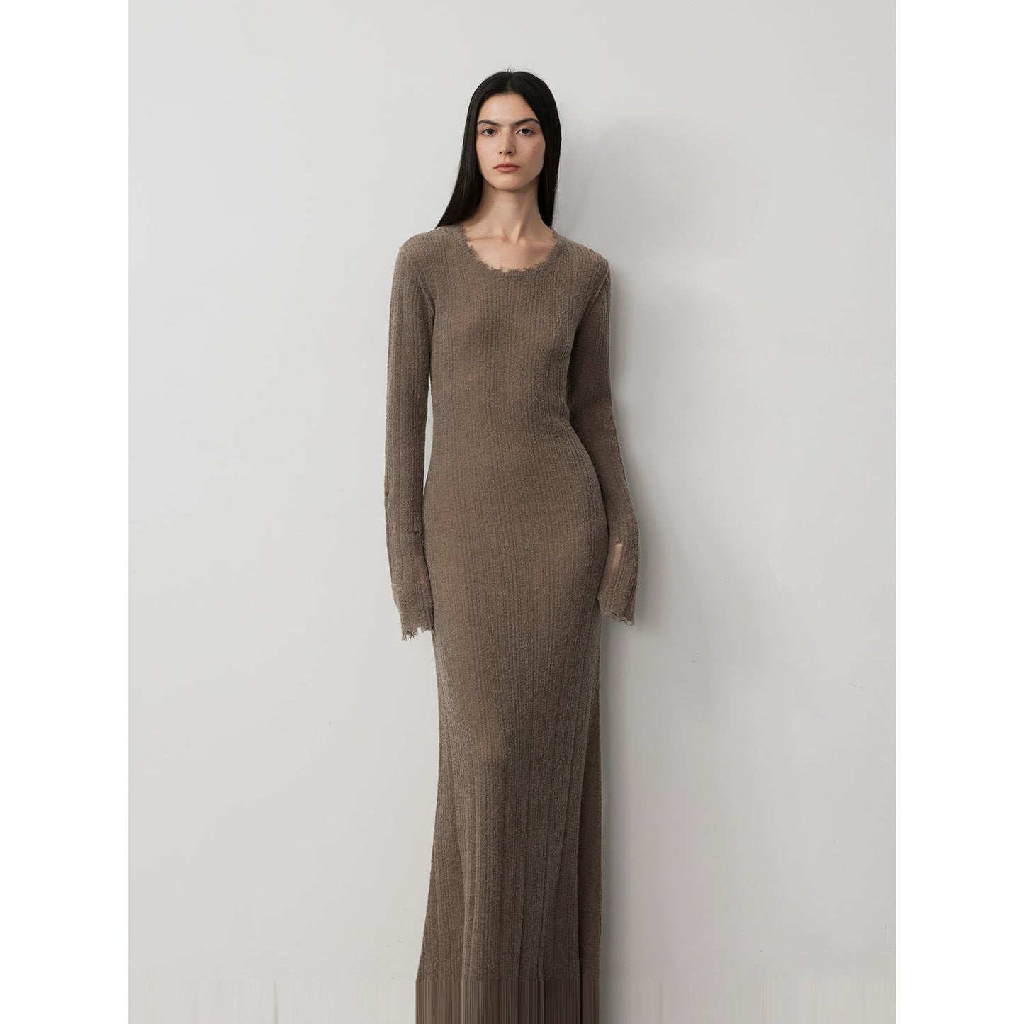 Wool Looped Yarn Raw Edge Ripped Dress