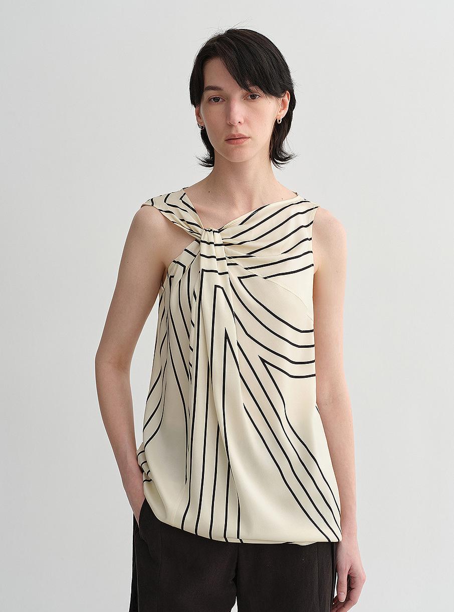 Elastic Silk Twisted Collar Tank Blouse