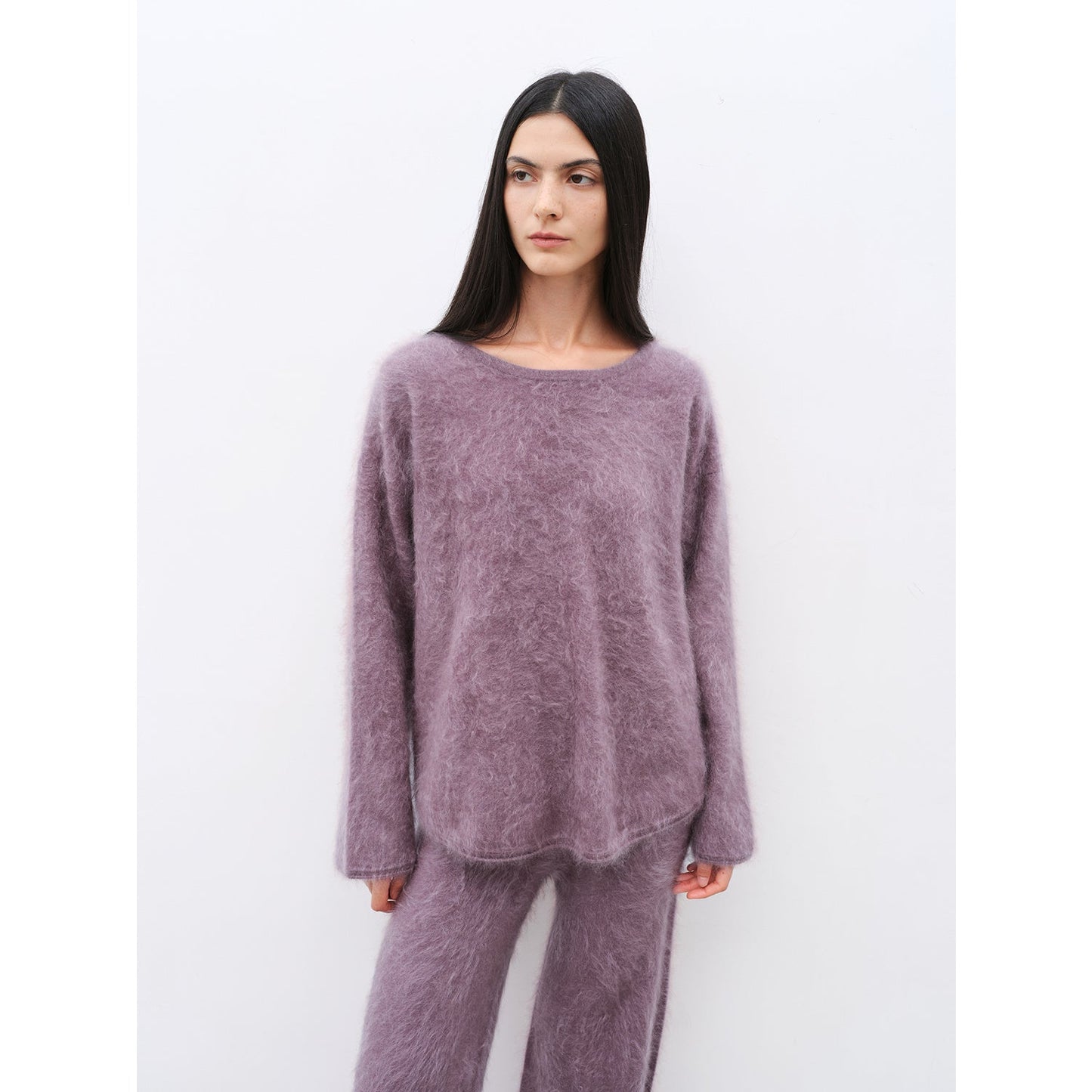Purple Women's Sweater 2 Piece Outfit Cashmere Jumper Comfortable Loose-Fit Crewneck Top Wide Leg Pants Fall Lounge Set