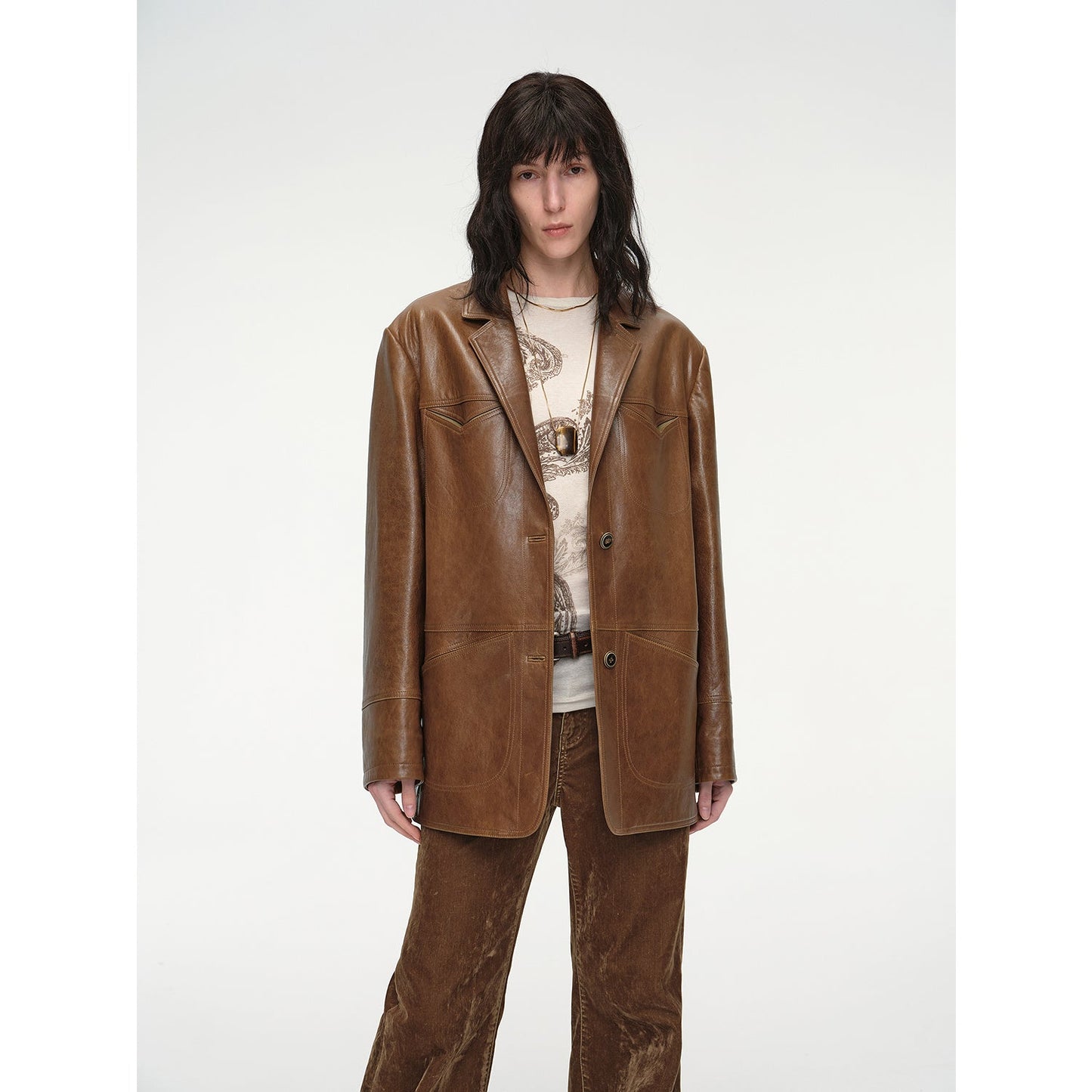 Windsor Past Wide Shoulder Multi-Pocket Suit Waxed Leather Jacket