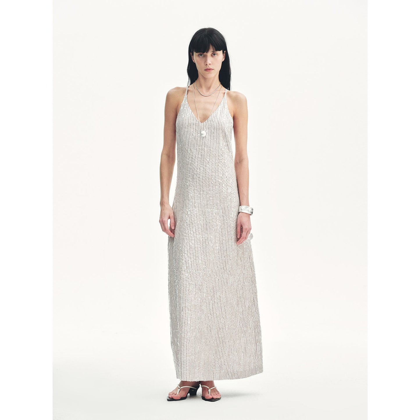 "Galaxy Trace" Linen Sequin Embroidery Dress Summer