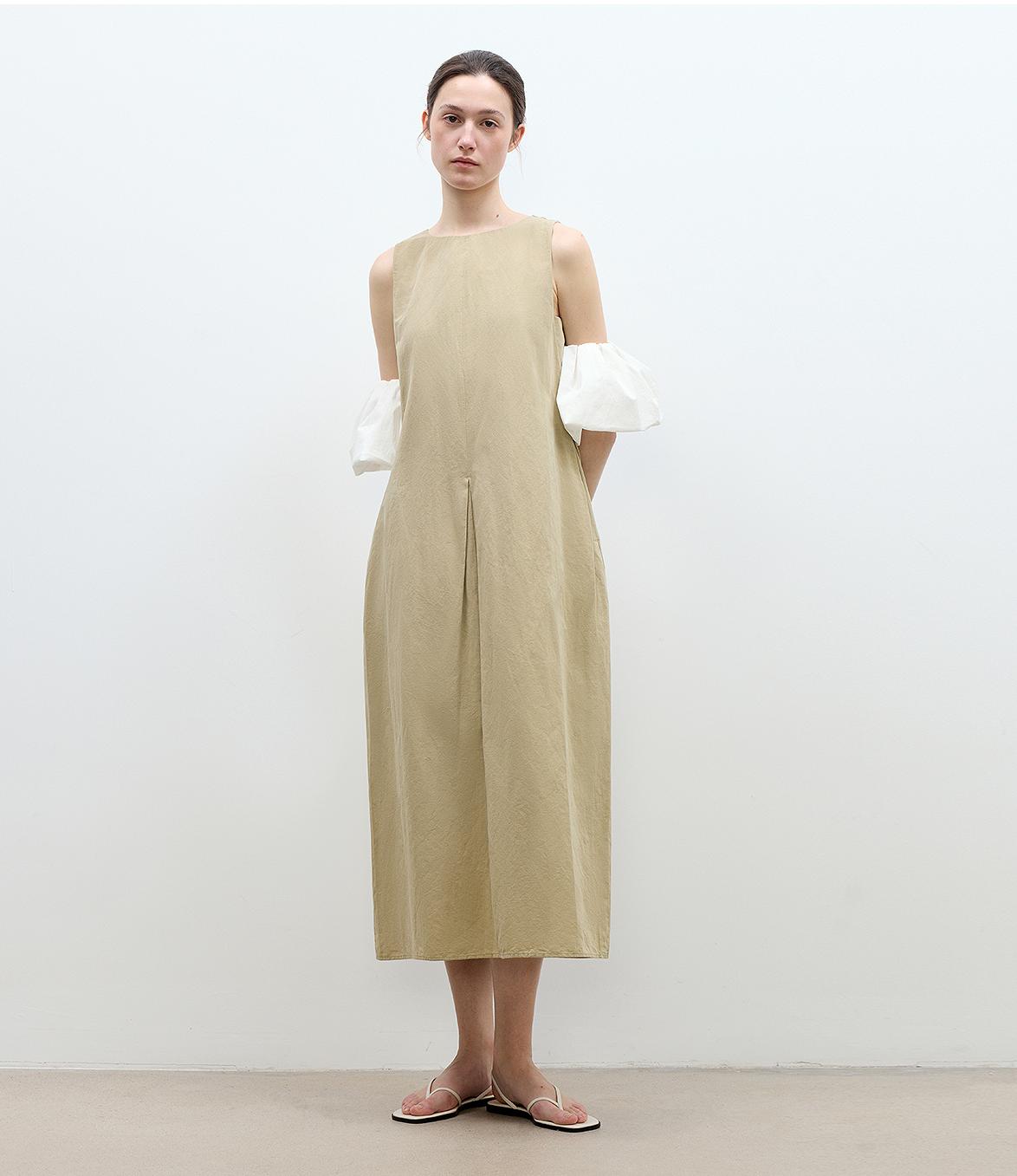 "Deyanuo" Hemp Three-Dimensional Hourglass Sleeveless Round Neck Loose Slim Dress for Women