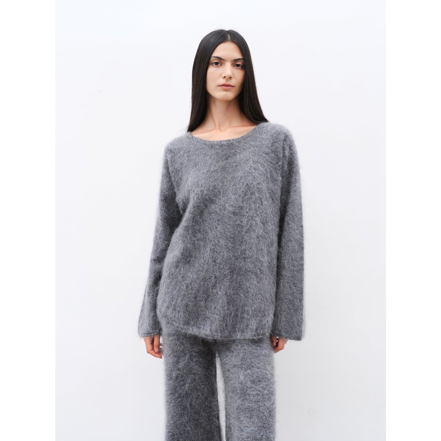 Purple Women's Sweater 2 Piece Outfit Cashmere Jumper Comfortable Loose-Fit Crewneck Top Wide Leg Pants Fall Lounge Set