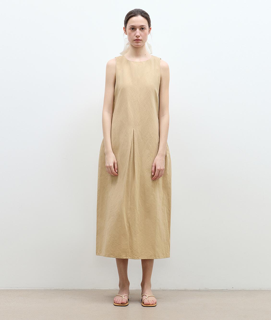 "Deyanuo" Hemp Three-Dimensional Hourglass Sleeveless Round Neck Loose Slim Dress for Women