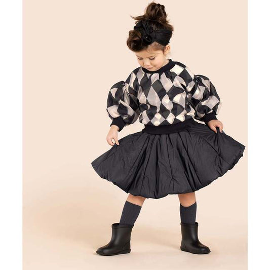 Girls Quilted Nylon Skirt - Black