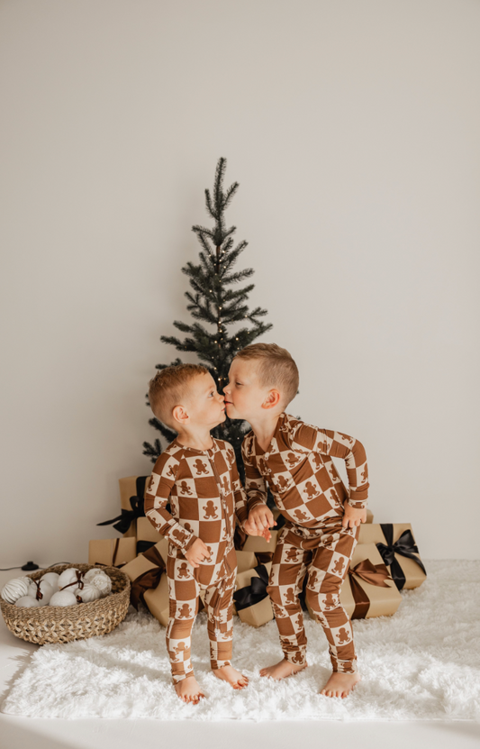 Bamboo Two Piece Pajamas 2024| Gingerbread Checkerboard