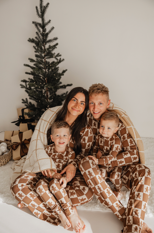 Men's Bamboo Pajamas | Gingerbread Checkerboard 2024