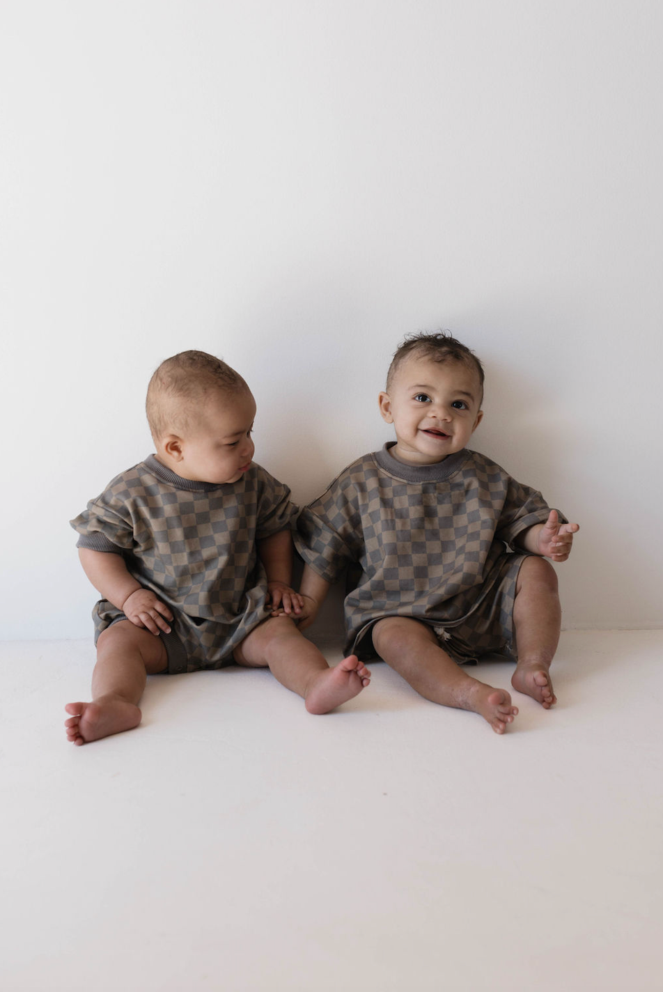 Short Set | Faded Brown Checkerboard