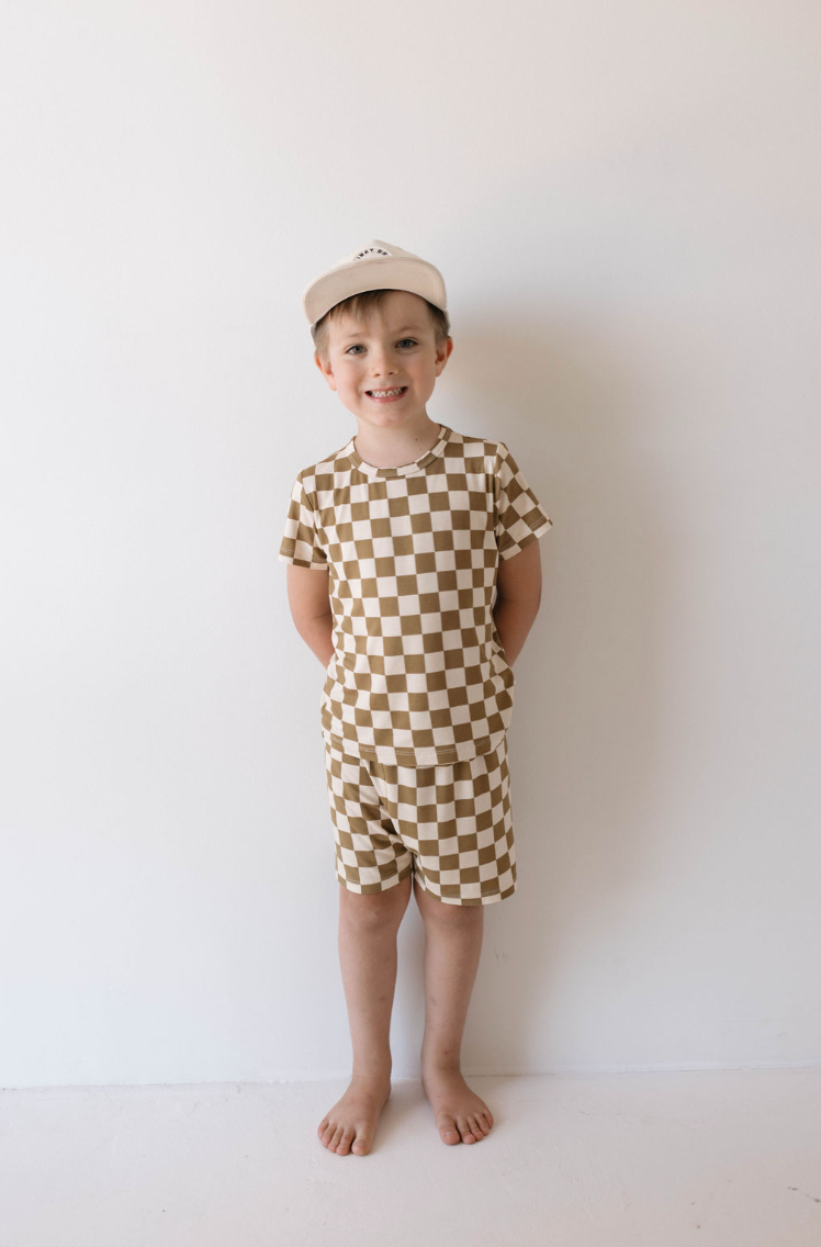Bamboo Short Set | Olive Checkerboard