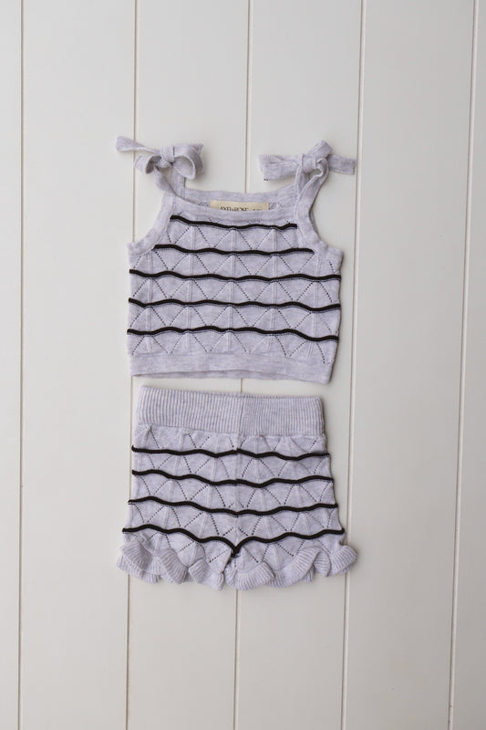 Tie Sleeve Knit Girls Two Piece Set
