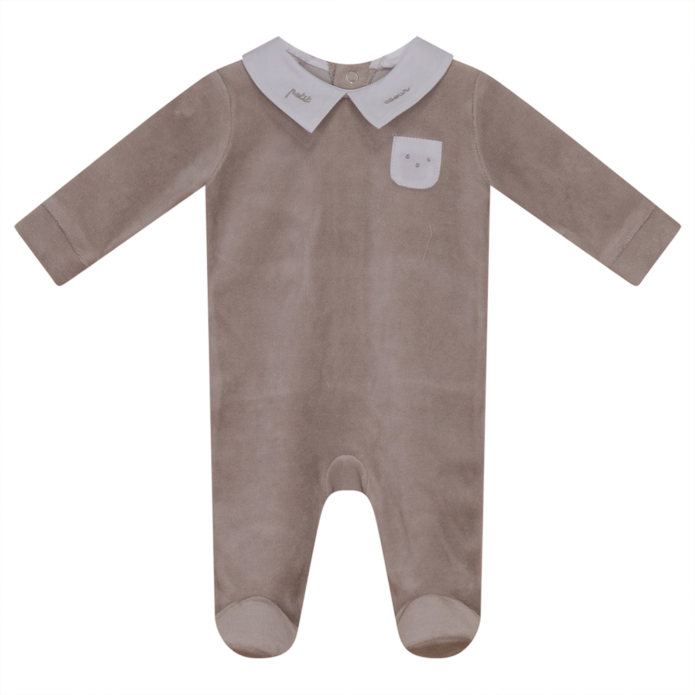 Embroidered "Petit Coeur" Velour Onesie