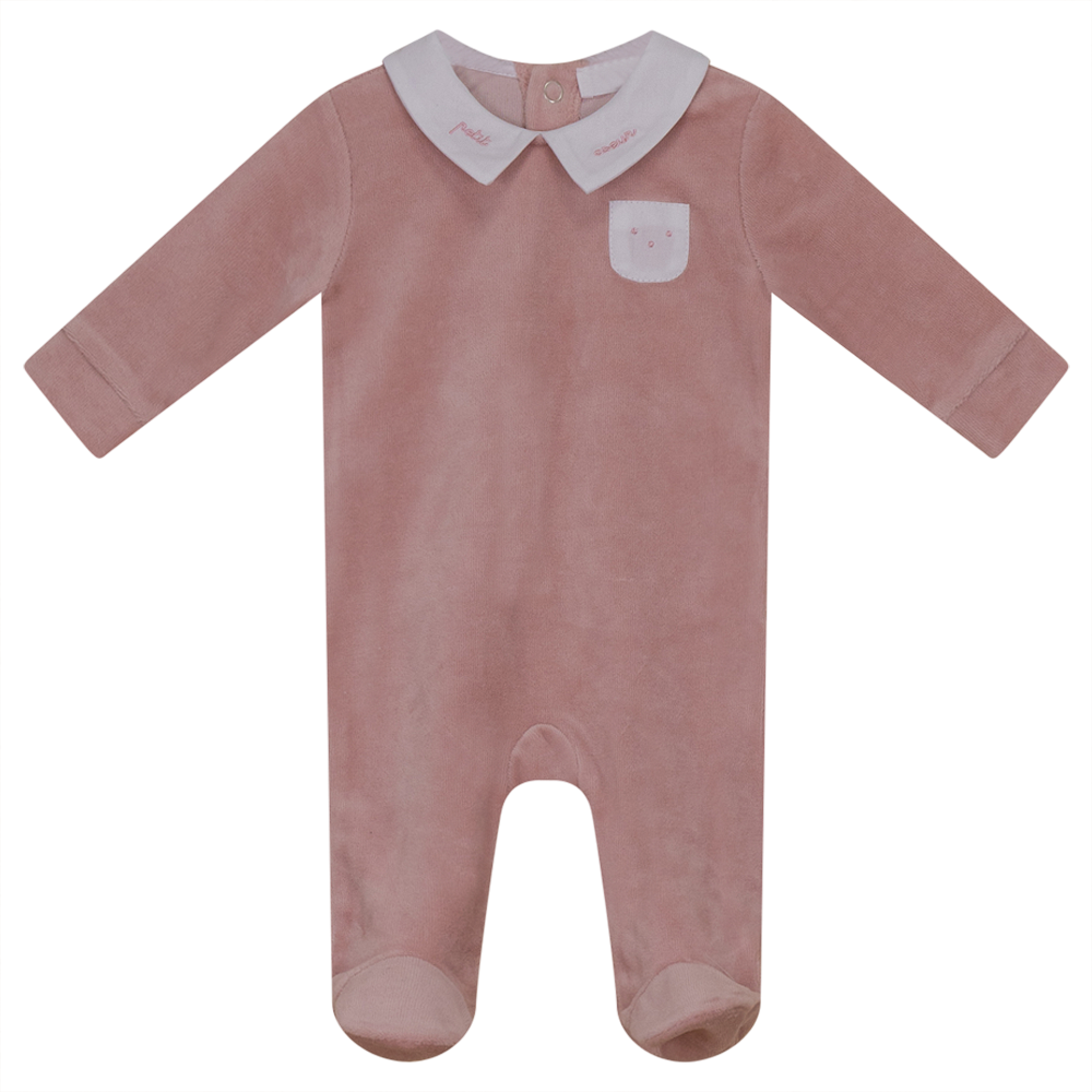 Embroidered "Petit Coeur" Velour Onesie