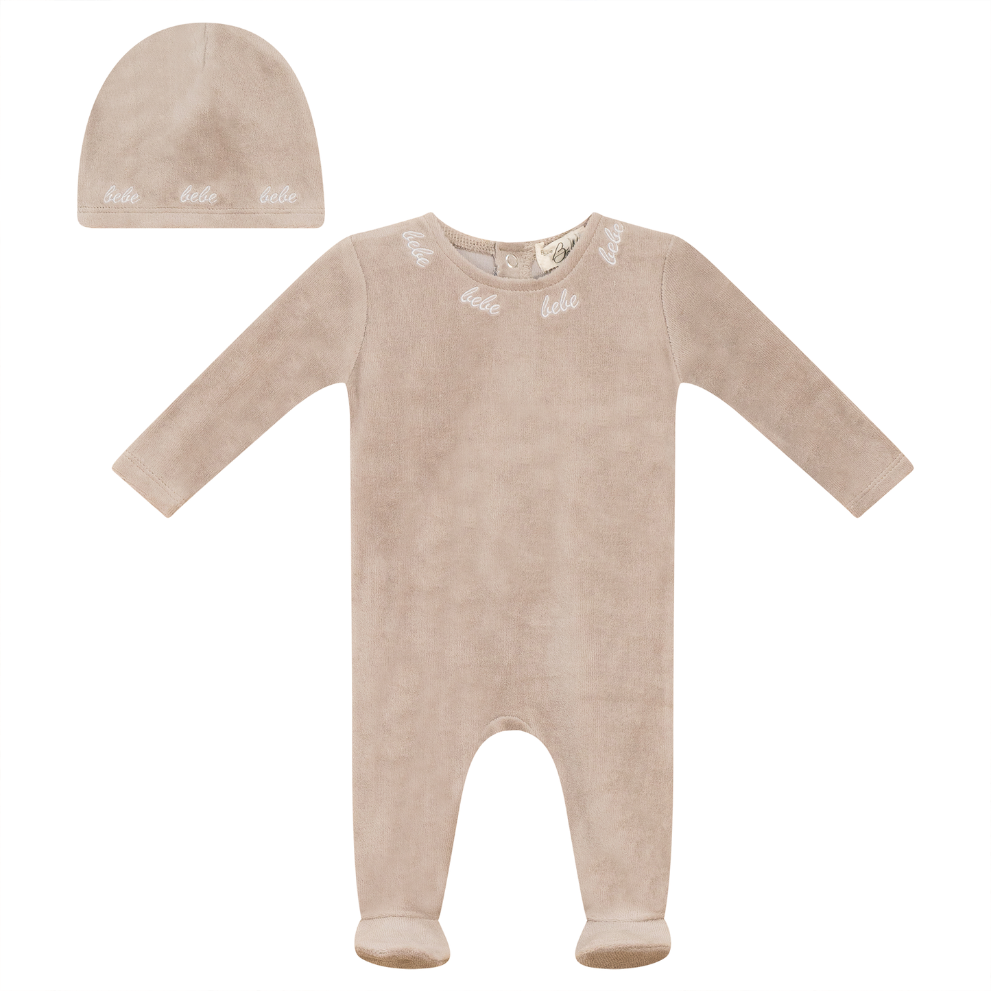Bebe Embroidered Velour Onesie with Hat
