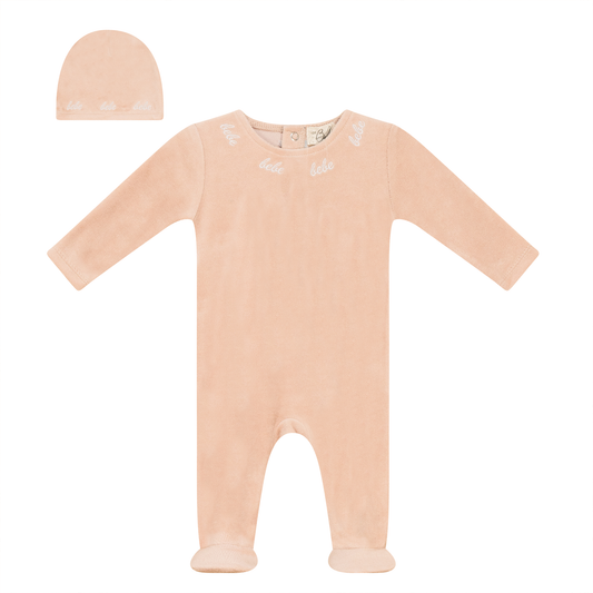 Bebe Embroidered Velour Onesie with Hat