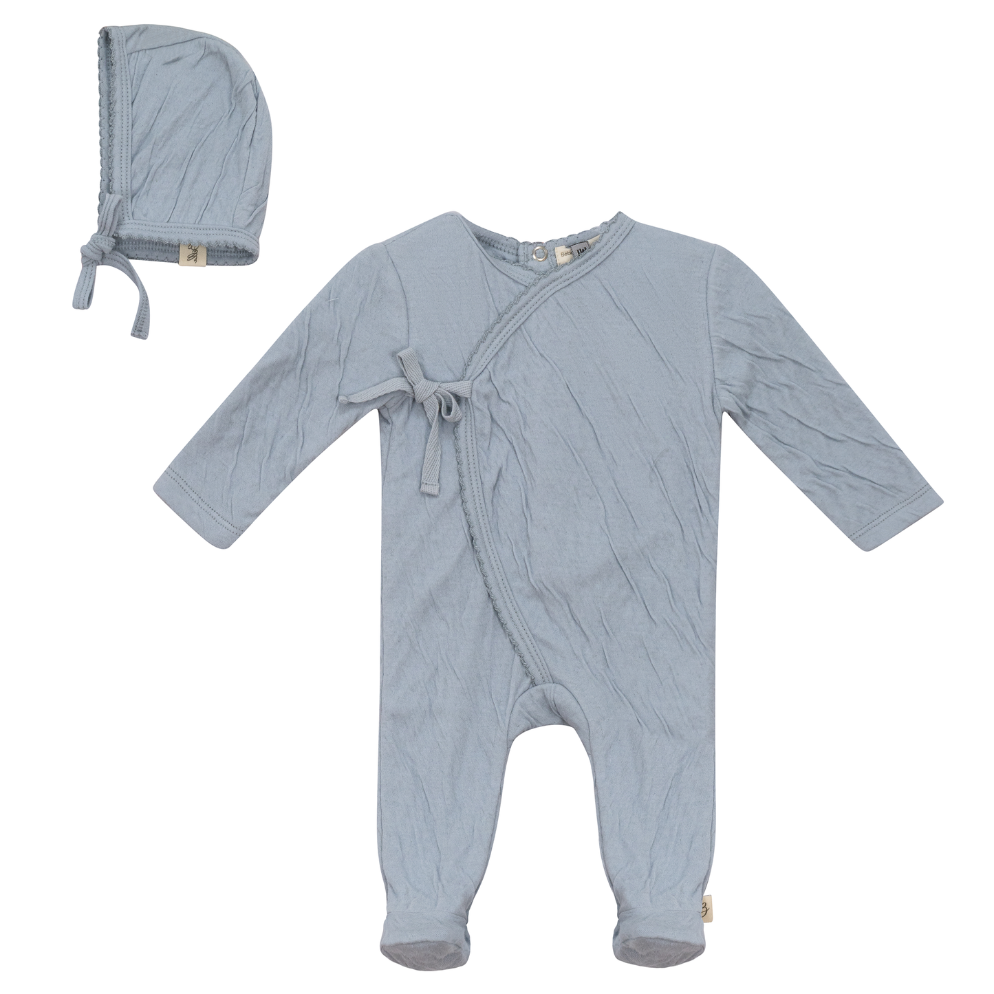 Crinkled Jersey Wrap Onesie With Bonnet