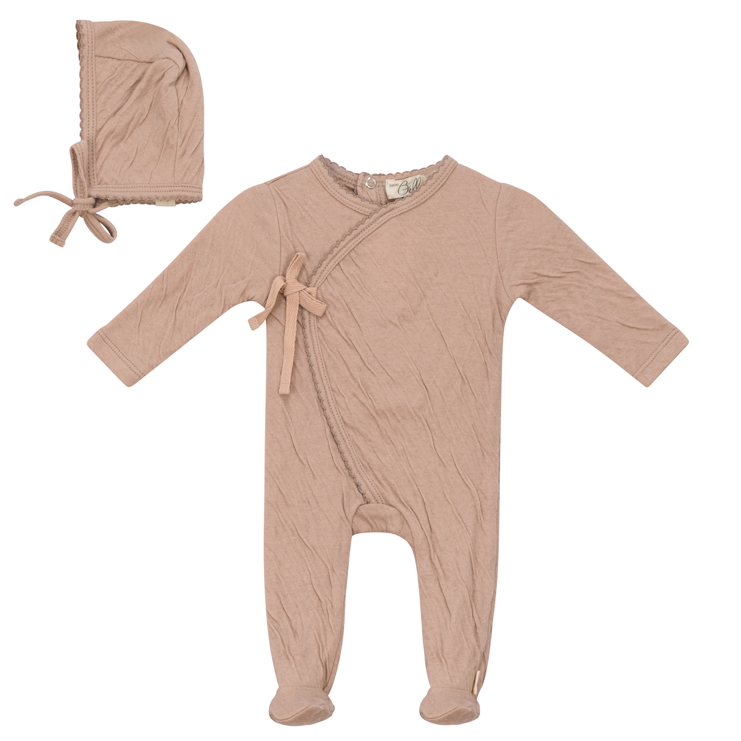 Crinkled Jersey Wrap Onesie With Bonnet