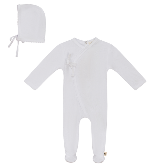 Crinkled Jersey Wrap Onesie With Bonnet