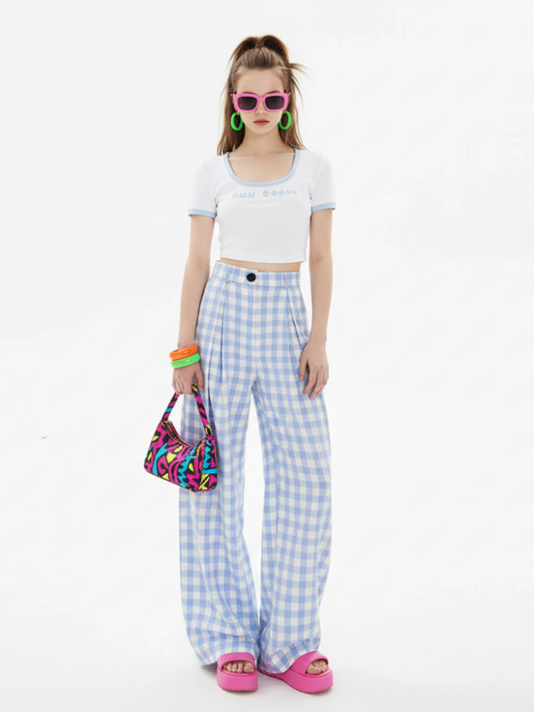 Wide-Leg Plaid Pants, Upper East Side
