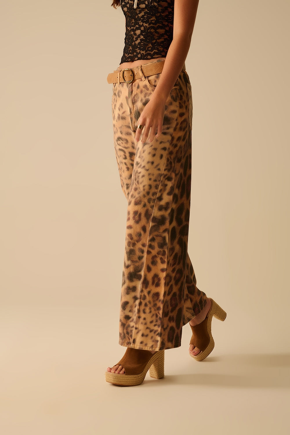Wide-Leg Tiger Print Pants With Double Side Seams