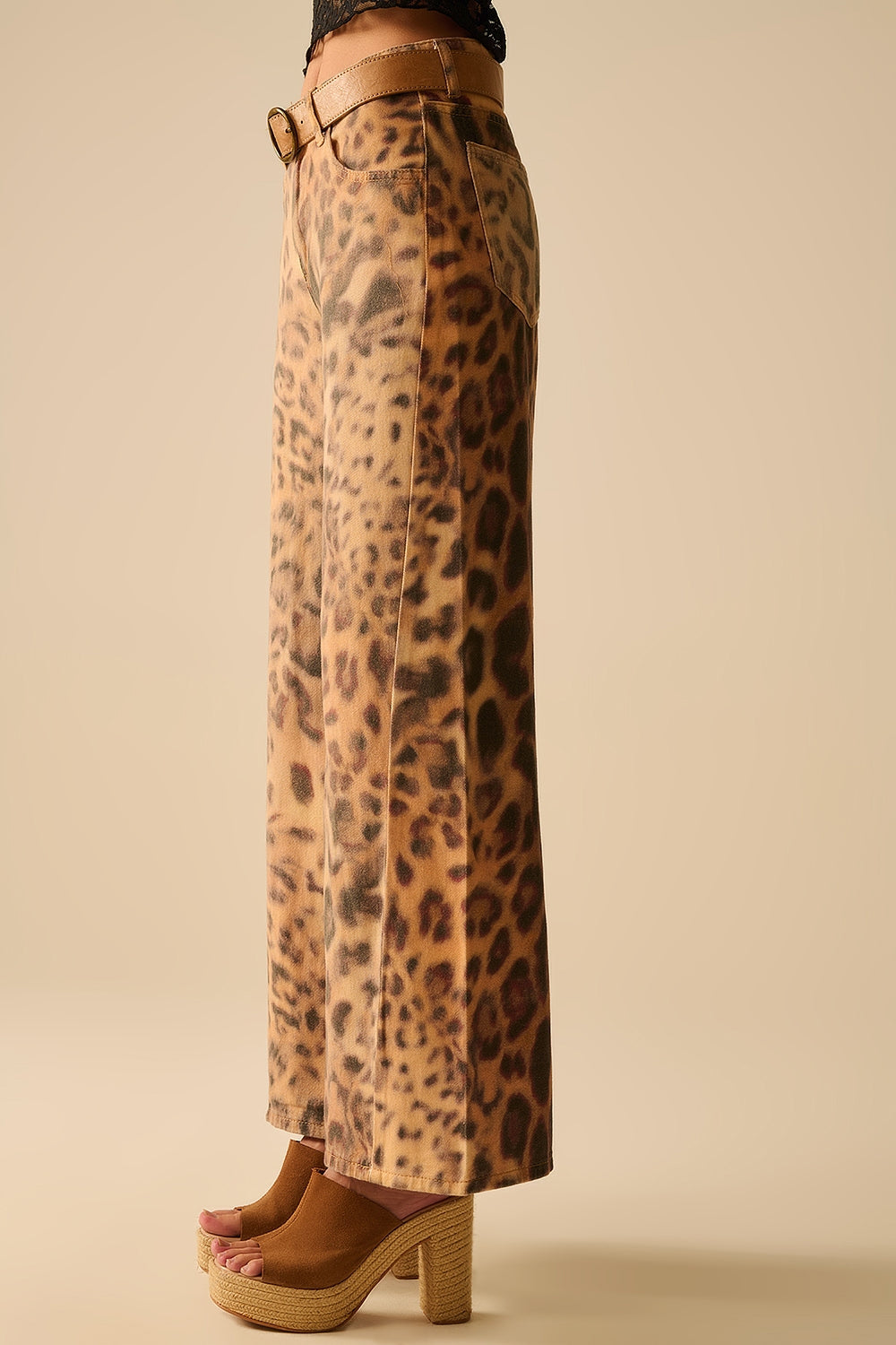 Wide-Leg Tiger Print Pants With Double Side Seams