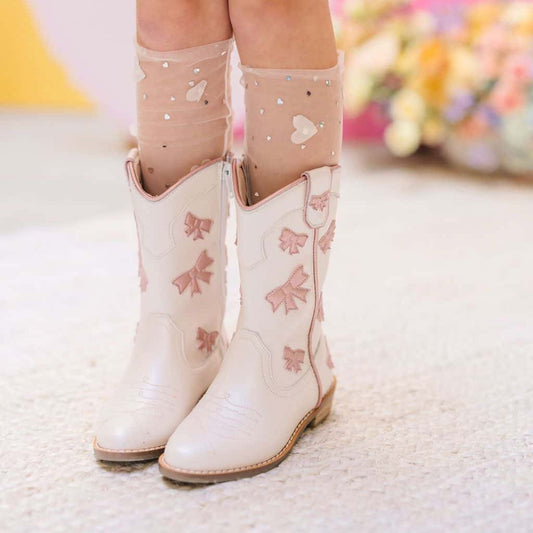 Cowgirl White + Pink Bow Boots
