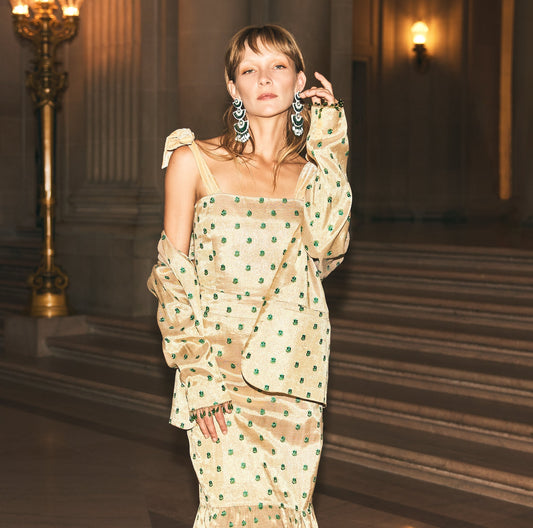 Desirae Embroidered Beaded Blazer - Light Gold/Mini Geometric Floral embroidery