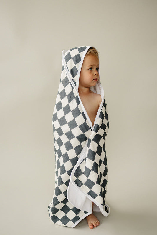 Charcoal Checkered Muslin Hooded Towel
