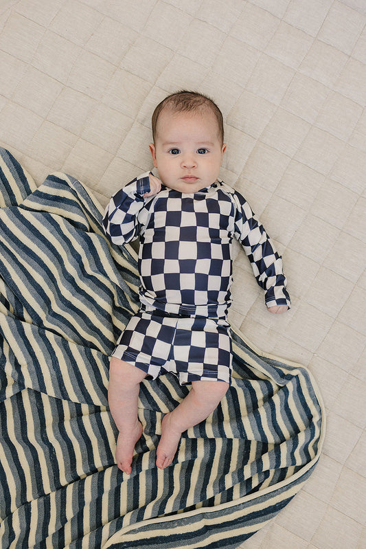 Wavy Checkered Long Sleeve Swim Set