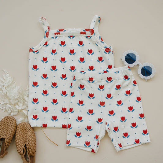 Red White & Blue Tulip Ribbed Bamboo 2pc Tank Set