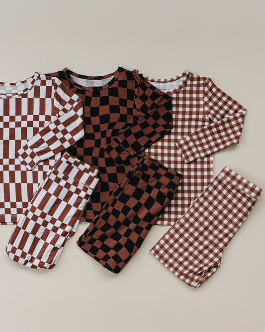 Bamboo Two Piece Set | Chocolate Wavy Checkered