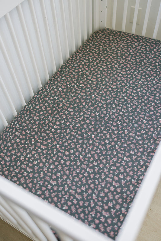 Olive Bloom Muslin Crib Sheet