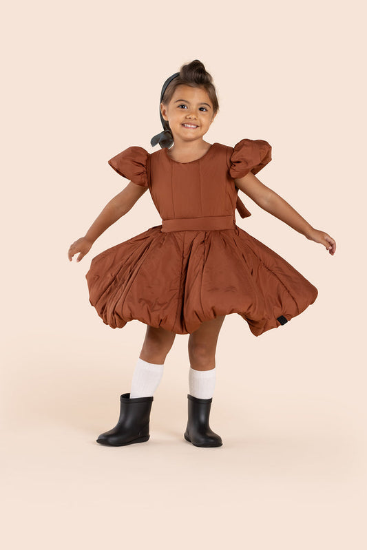 Girls Quilted Nylon Pinafore Dress - Rust