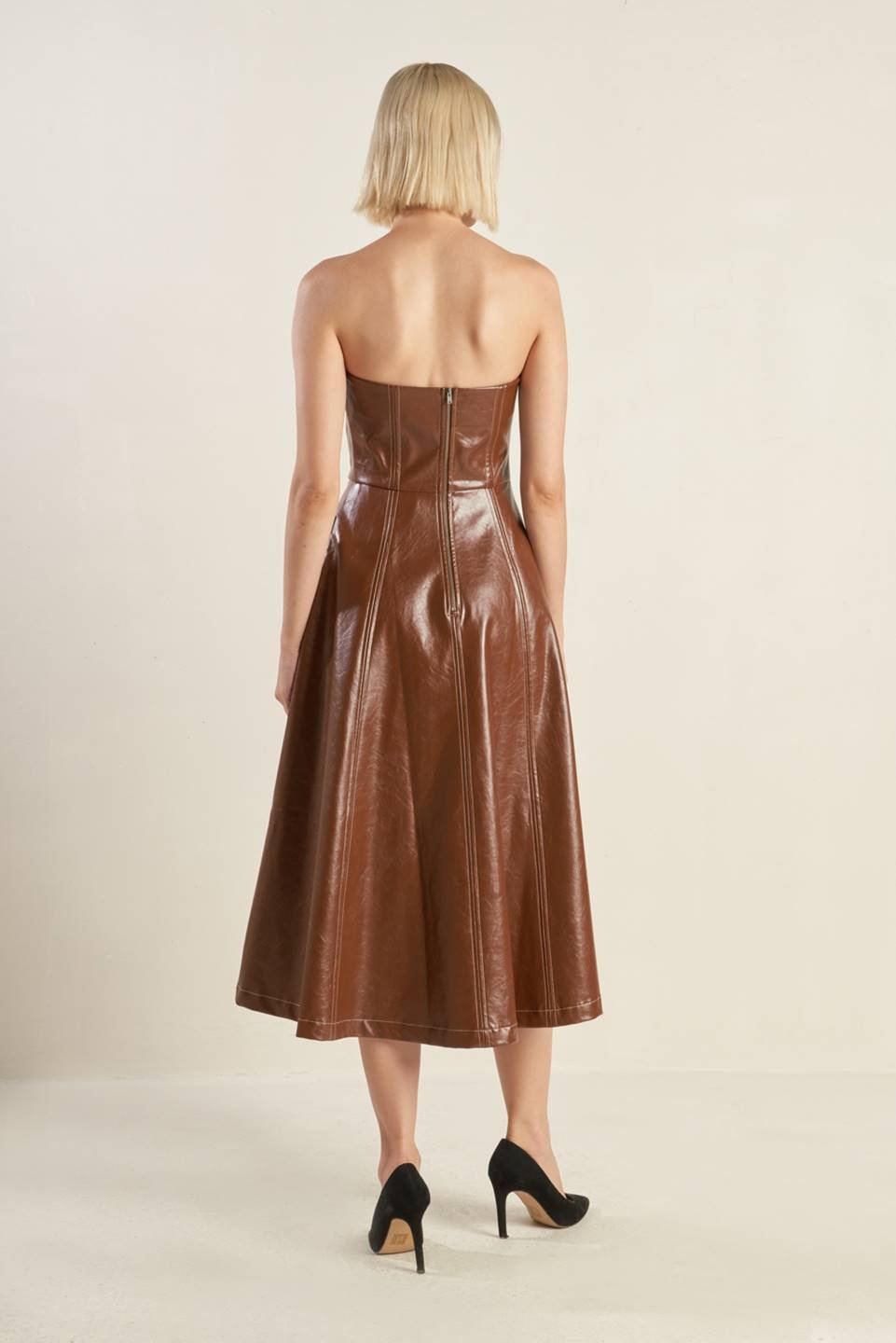 ACT NATURAL FAUX LEATHER MIDI DRESS - Mack & Harvie